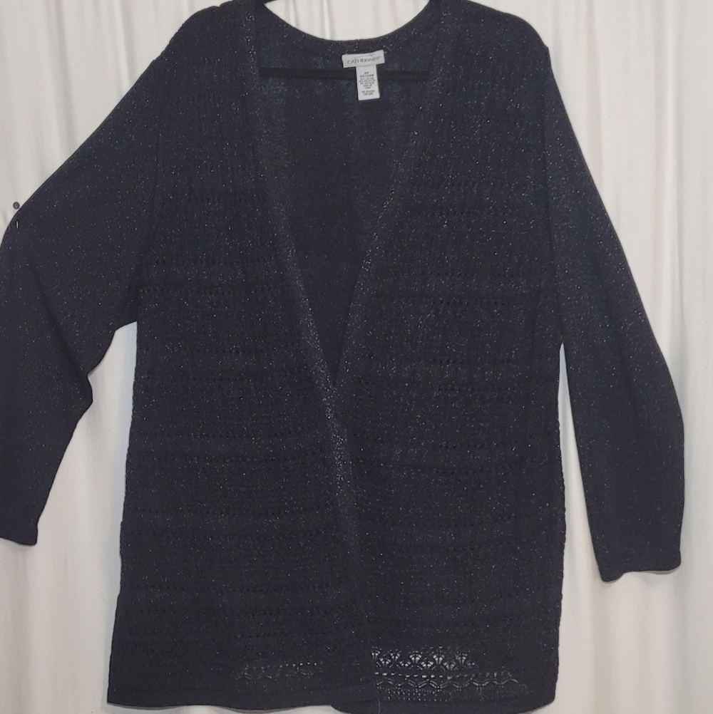 Catherines Black Metallic Open Front Knit Cardigan